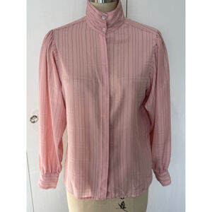David Matthew Pink gray silver Stripe long sleeve button front Blouse Sz 8